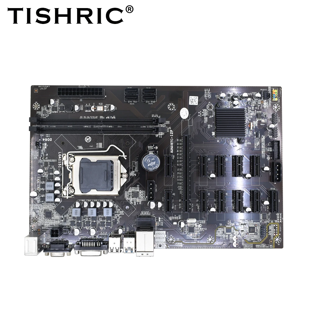 

TISHRIC B250 BTC 12 Port PCIE Mining Motherboard VGA DVI LGA 1151 DDR4 SATA USB 3.0 Graphics Card Bitcoin BTC ETH Miner