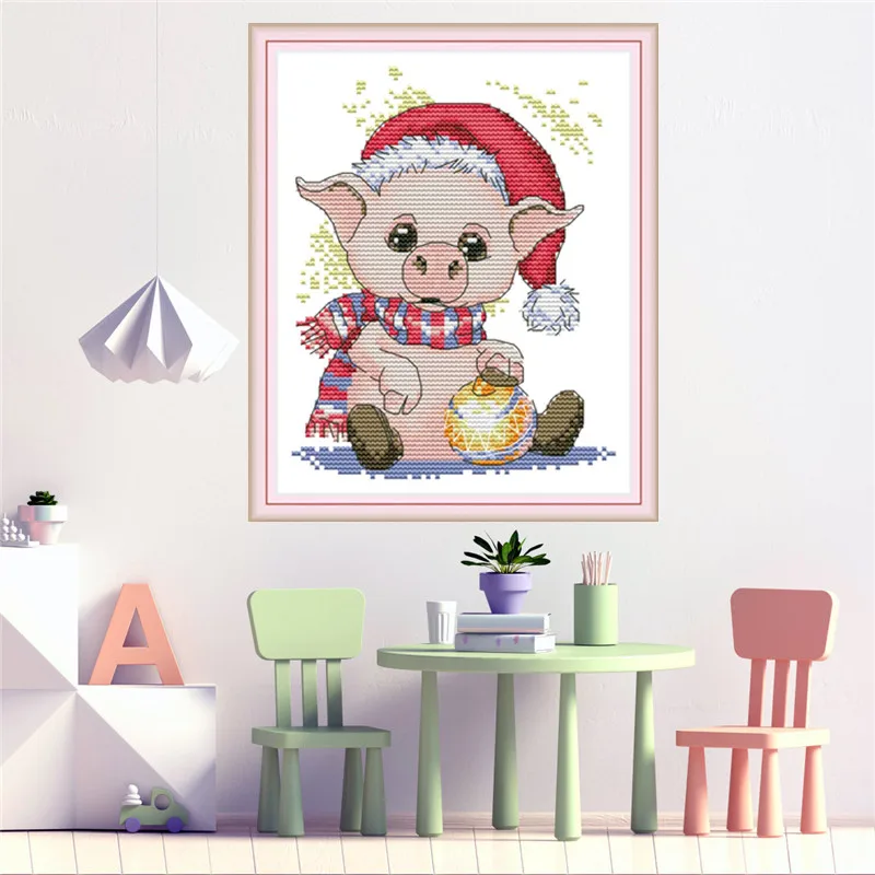 Набор для вышивки крестиком Joy Sunday с изображением милой свиньи рождественские