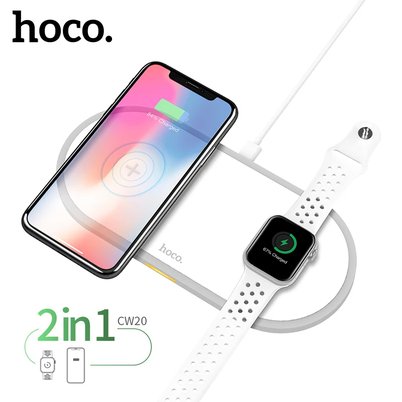 Беспроводное зарядное устройство Hoco 2 в 1 Qi Pad для iPhone 11 12 Pro Max Mini XR XS 10 Вт устройства