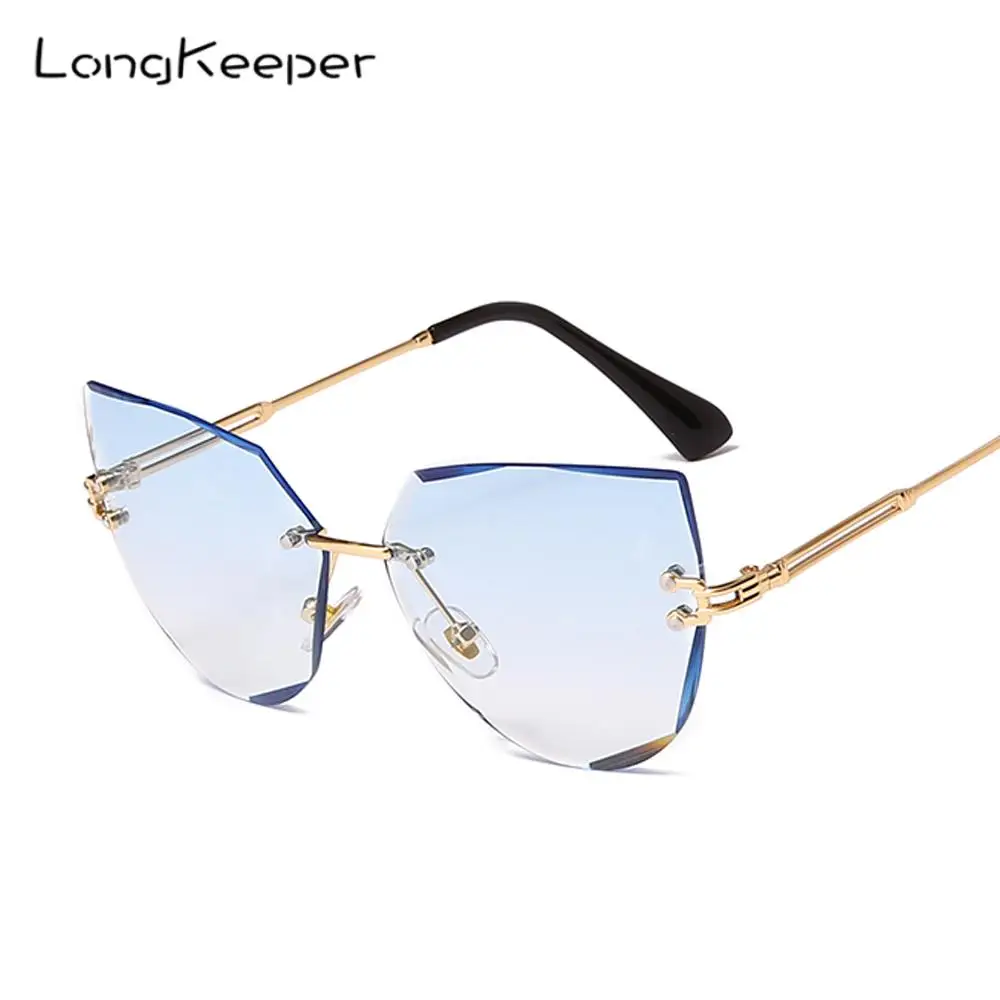 LongKeeper Роскошные без оправы Солнцезащитные очки кошачий глаз Для женщин Градиент
