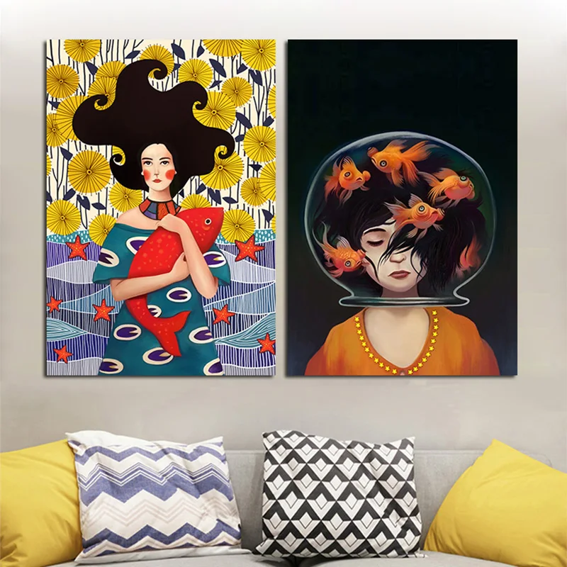 Modern Women With Long Hair Poster Painting Printed Unframed Canvas Cuadros Wall Home Decor For Bedroom Office Pictures | Дом и сад