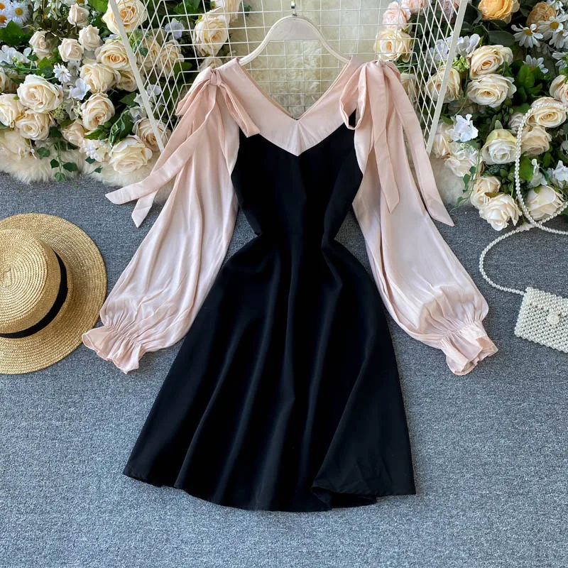 Осеннее платье в стиле ретро для женщин 2020 с длинным рукавом лоскутное Бандажное