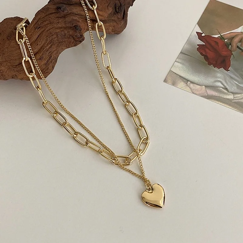 

Minar минималистское Двухслойное ожерелье-чокер с любовным сердцем для женщин 2021 золотой цвет связанная цепочка ожерелья роскошные украшени...