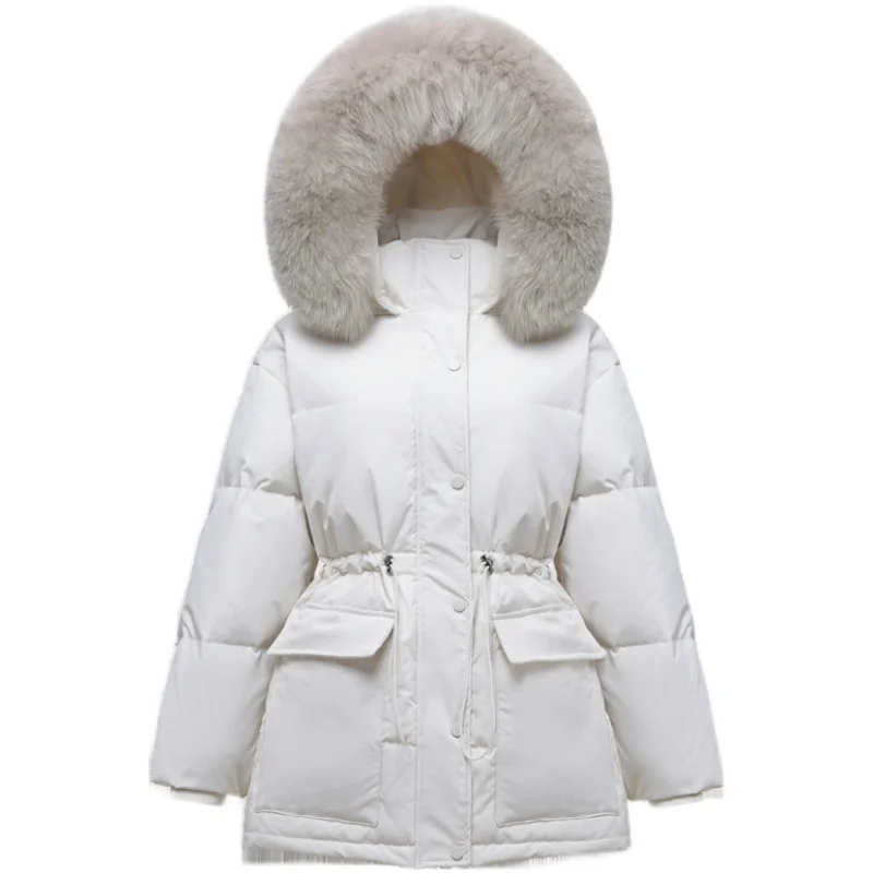 Куртка на 90% пуху белой утки с капюшоном натуральным мехом | Женская одежда