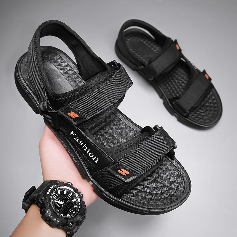 

HUCHAO Summer New Men's Sandals Men's Trend Casual Black Youth Driving Waterproof Beach Shoes Dual-use Sandals And Slippers Men