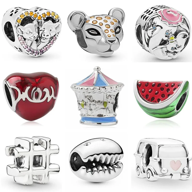 Low Price Small Hearts Watermelon Elephant Car Mickey Pendants Beads Fit Original Pandora Charms Bracelets for Women DIY Gifts | Украшения