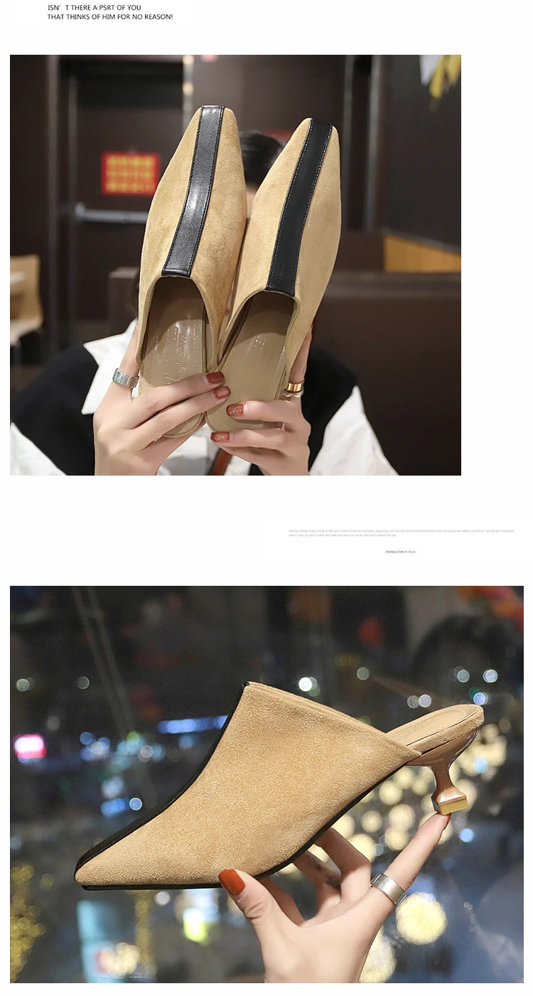 woman mules footwear transparet heel Square Toe soft Strange Style Med Crystal leather black couple warm Sweet