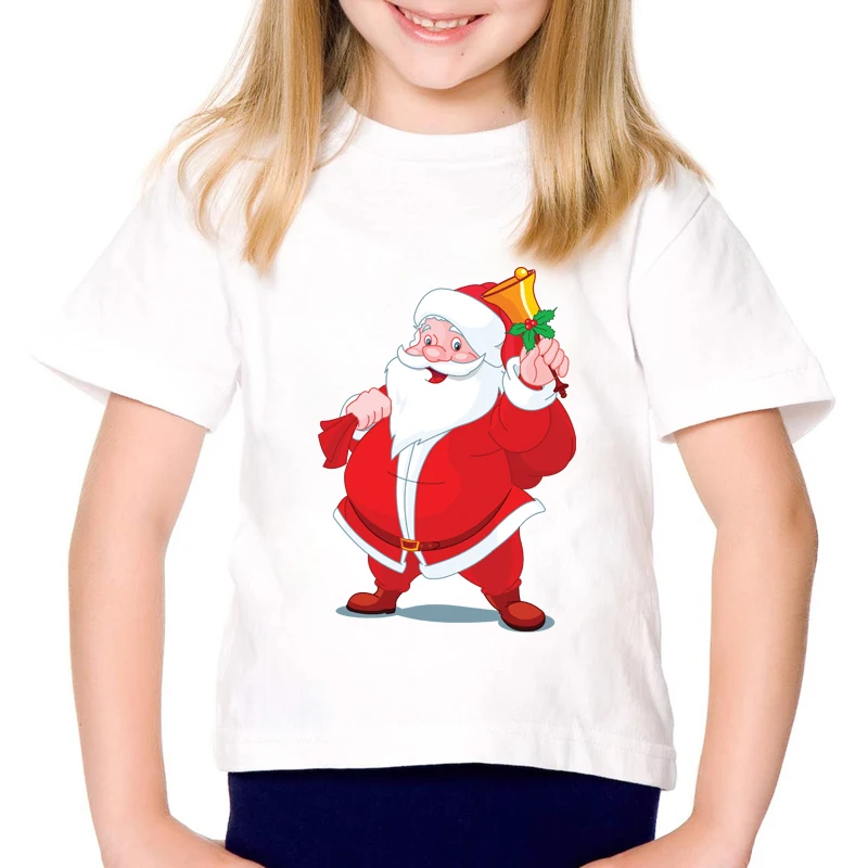 

Kids Fashion Casual Harajuku Tops Merry Christmas Santa Graphic Printed Children T-shirt Boys Girls Short Sleeve White Tshirts