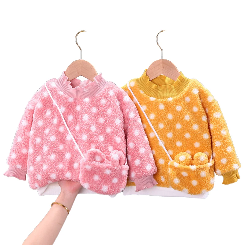

Детский осенний свитер для девочек, бархатный свитер с длинным рукавом в горошек, топы для младенцев, зимние рождественские костюмы, Свитшо...