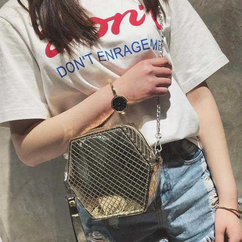 WEIXIER сумка женская Шестигранная форма сумки-мессенджеры Лазерная цепь на плечо