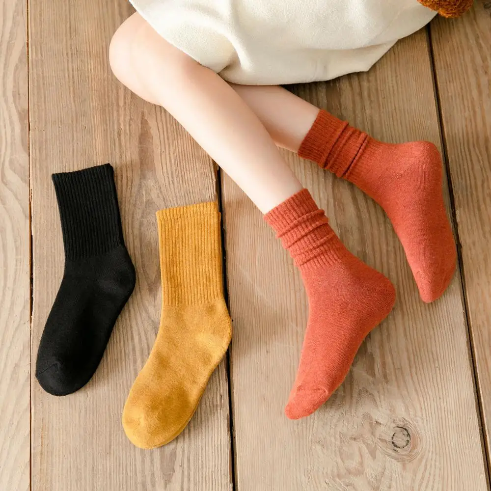 

5pair Winter woman thick warm terry cotton fashion socks women's solid cotton wool and line towel socks