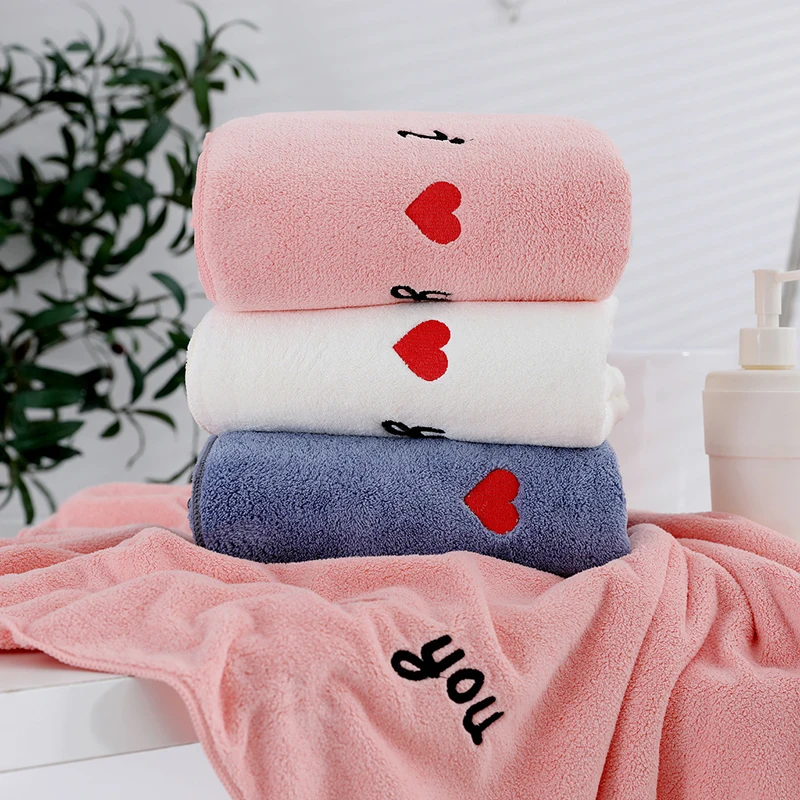 

High Density Coral Fleece Towel Cut Edge Lock Edge Wrapping Microfiber Towel Bathroom Supplies Letter Embroidered Towel