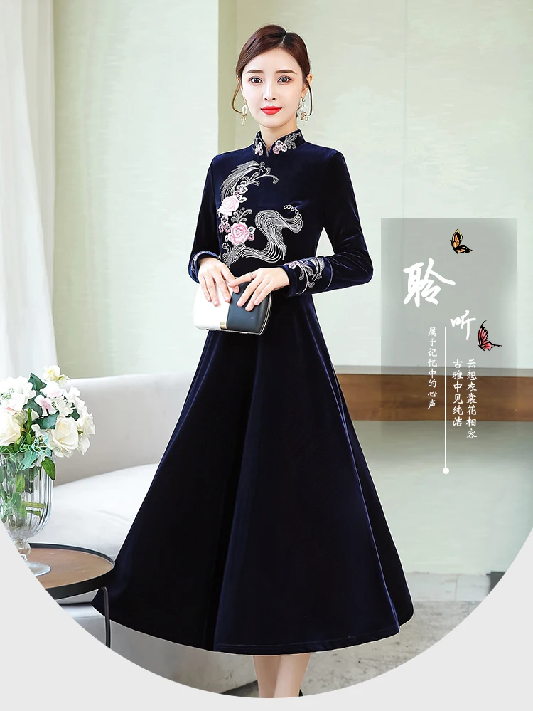 M-XXXXL vrouwen jurk; коллекция года; сезон осень-зима; китайский стиль; Национальный стиль; женский Улучшенный Чонсам; большие размеры