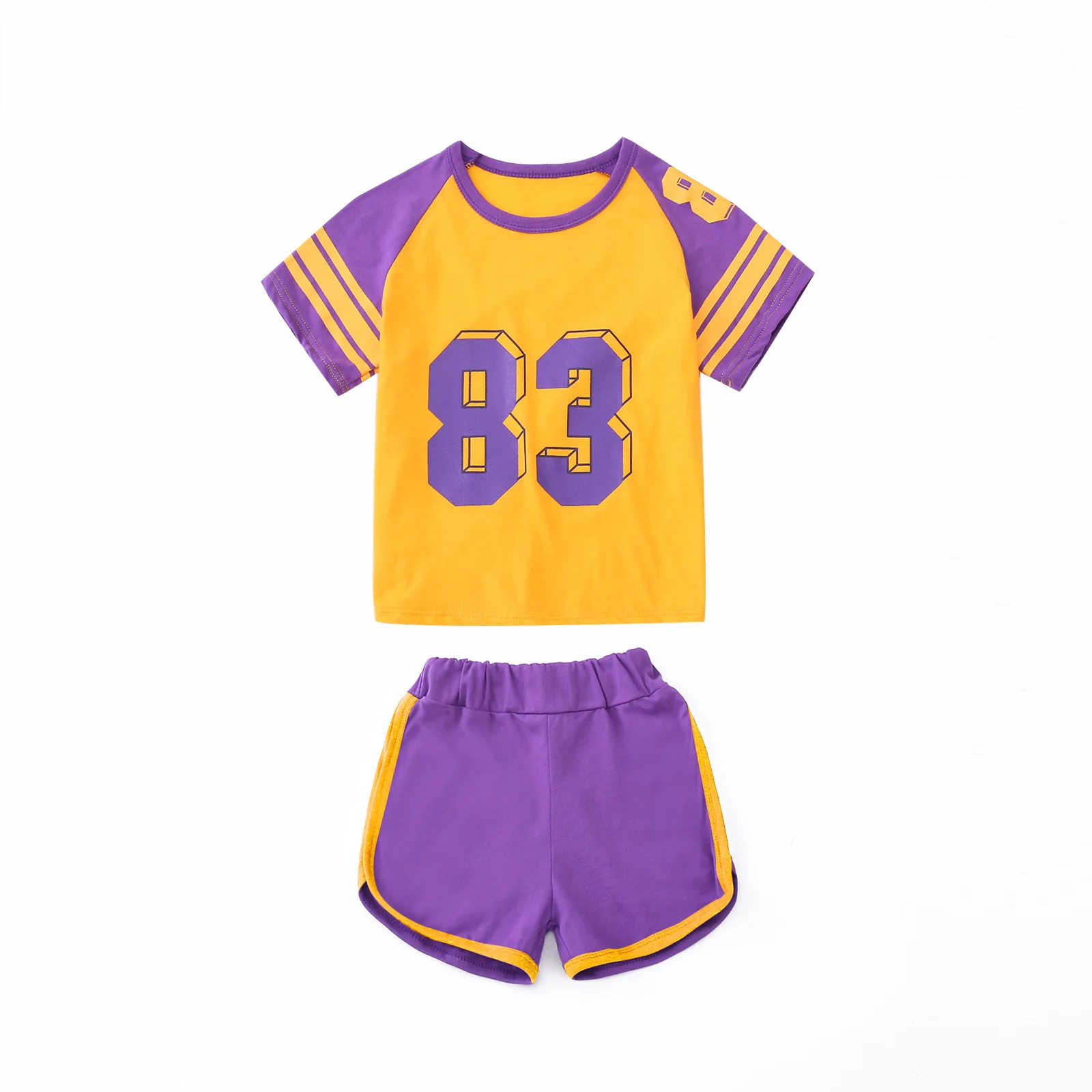 

OHMETOY Summer Children's Sports Suit Boys and Girls Short-sleeved Shorts Two-piece Ball Suit Digital Cartoon Printing Clothes