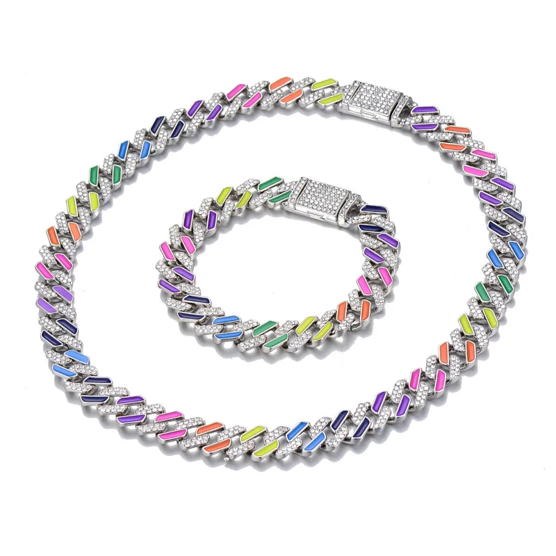 

Украшение хип-хоп, Кубинский ожерелье на цепочке для женщин и мужчин, дизайнерское ожерелье с разноцветной эмалью и кристаллами, Радужный б...