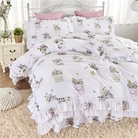 korean pastoral princess lace ruffles floral skirt bedding set girl cotton ropa de cama pillow sham duvet cover set