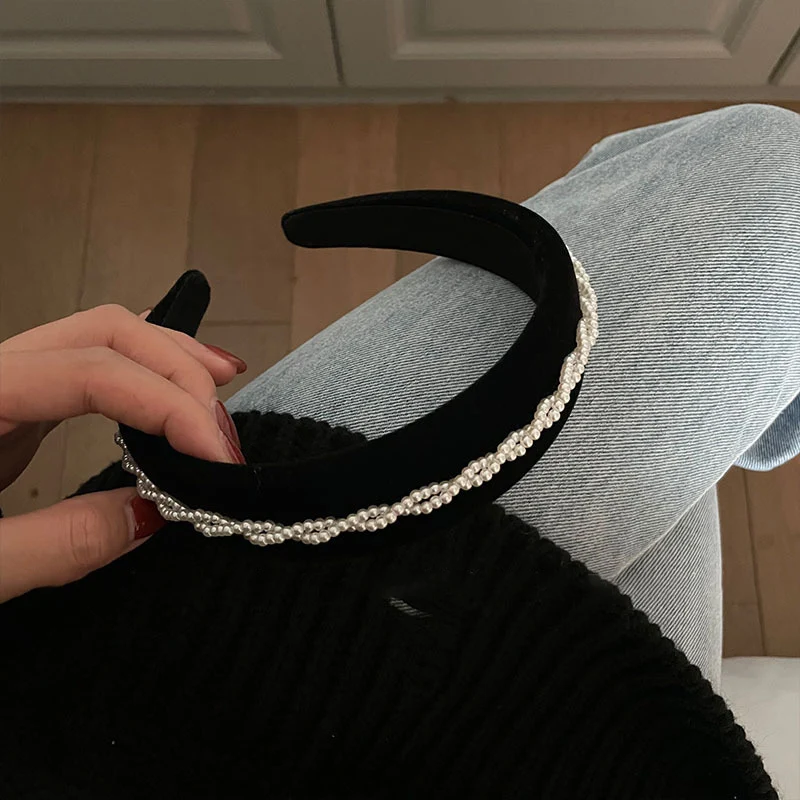 

Fashion 2022 New Simulation Pearl Hairbands Women Hair Accessories Korean Handmade Bow Flower Hoops Headband Wedding Ornaments