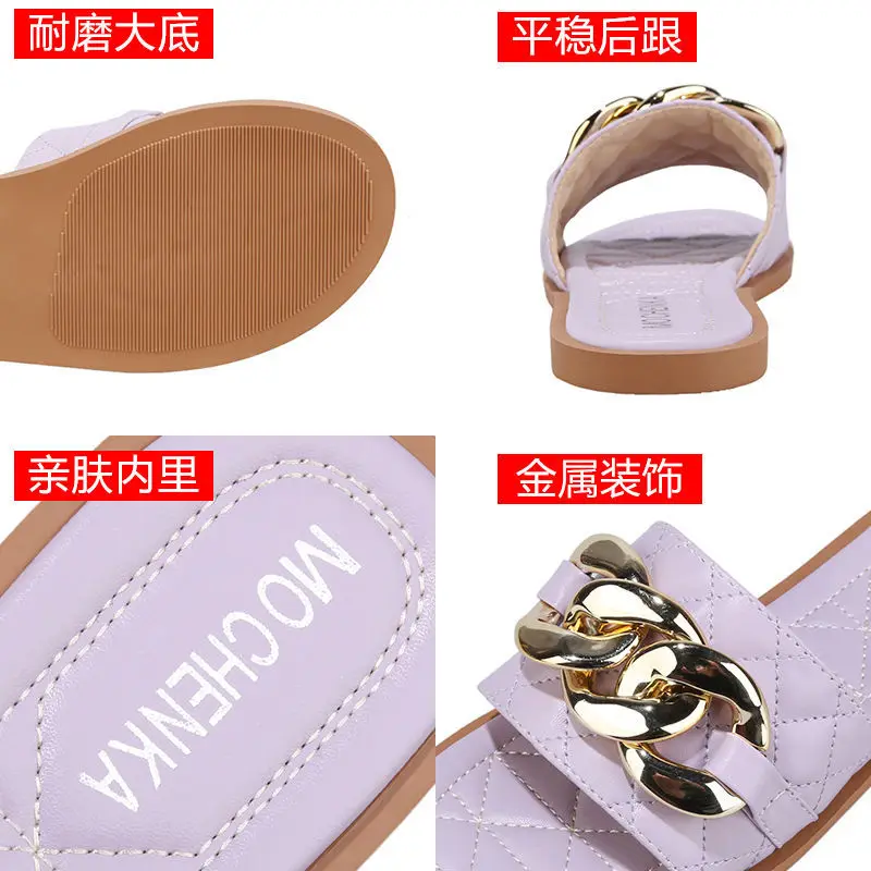 

Slippers female outside in the summer of 2021 new bow a word procrastinates goosegrass flat soft slippery sand drag at home