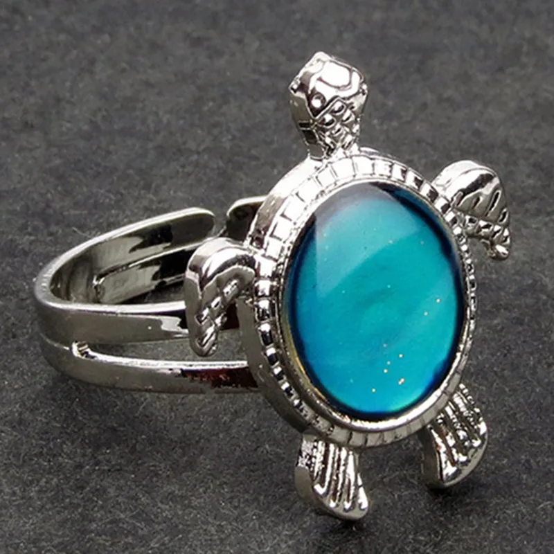 

JUCHAO 100pcs/lot Vintage Mood Ring Sea Turtle Emotion Feeling Changeable Ring Temperature Control Color Rings For Women