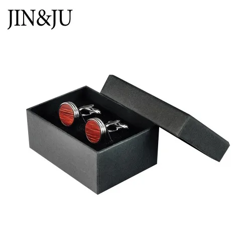 JIN& JU Новые запонки с деревянными элементами для мужчин прекрасный подарок манжеты пуговицы высокое качество круглые деревянные Запонки модные украшения с подарочной коробкой - Окраска металла: Cufflinks with box
