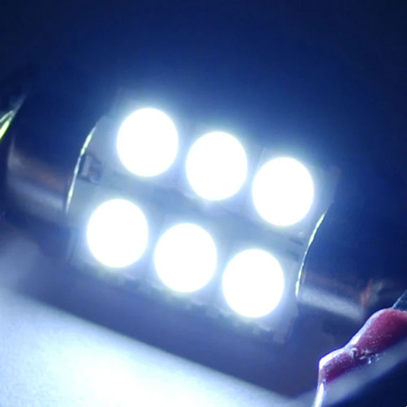 Белый 36 мм 6 светодиодный 5050 SMD Автомобильная гирлянда для салона купольный