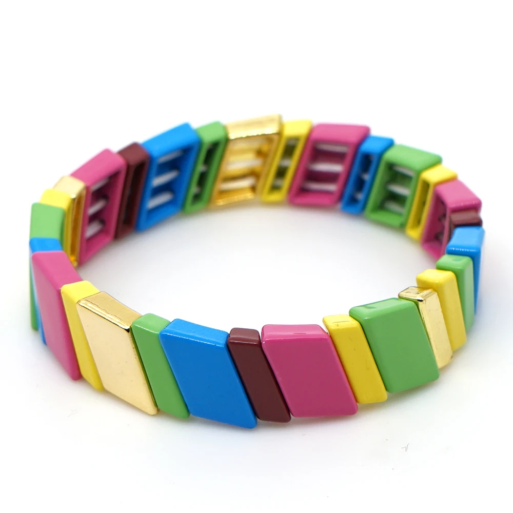 Shinus Pulseras Mujer Moda радужные эмалированные плитки браслеты для женщин браслет богемные красочные Bileklik летние модные ювелирные изделия - Окраска металла: RO-B190065B