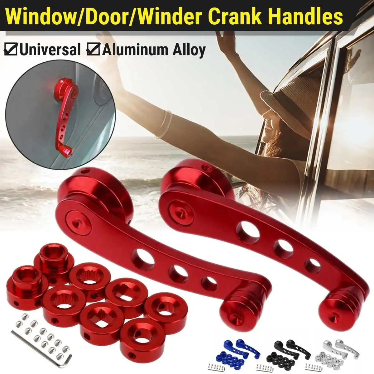 

2Pcs Aluminum Alloy Universal Car Window Handle Winder Riser Replacement Winder Crank Riser Kit Universal Fit Promotion