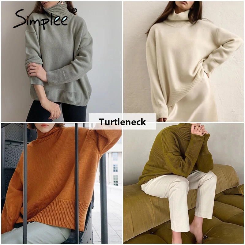 Simplee Elegant Khaki women's sweater O-neck loose soft autumn winter Pullover High street style long sleeve knitted | Женская