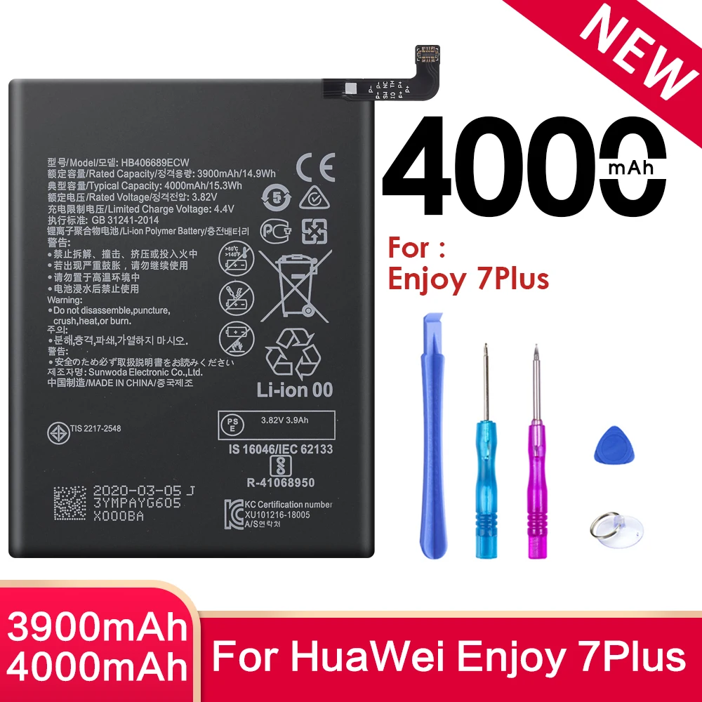 HB406689ECW батарея для Huawei Enjoy 7 Plus plus Замена батареи 4000 мАч высокой емкости мобильный