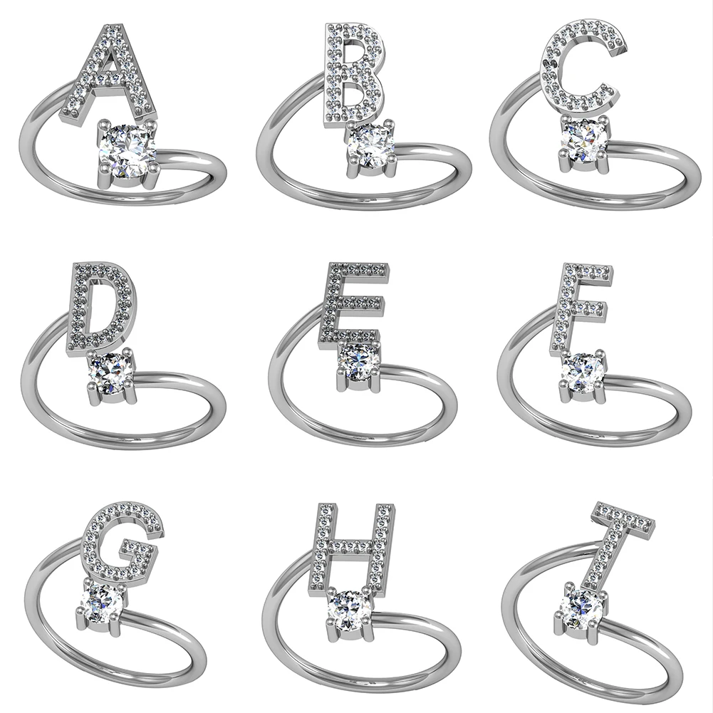 Новые Кольца с буквами начального алфавита от A до Z серебряного цвета