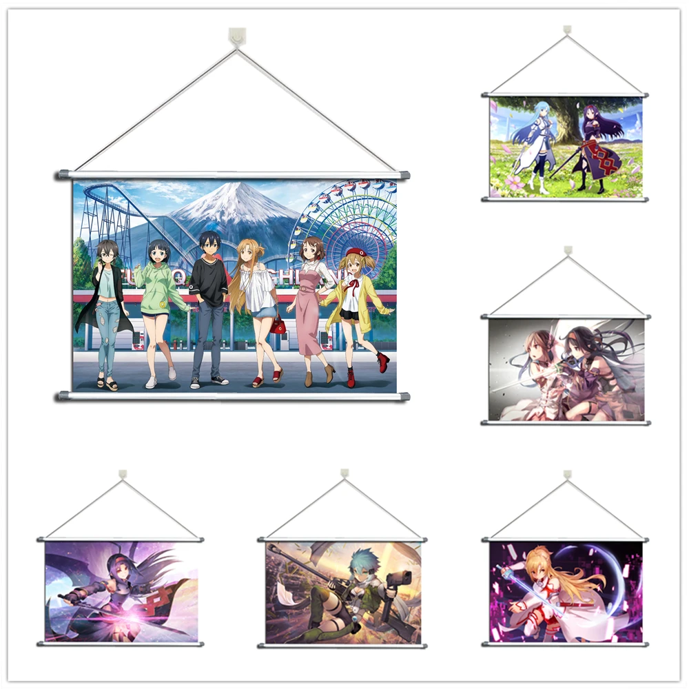 

Anime Sword Art Online Konno Yuuki Asuna Sinon Alloy Fabric Wall Poster Scroll