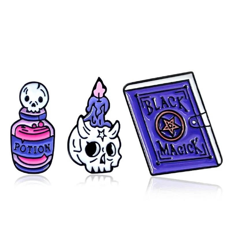 Таинственный черный череп Магия книжная свеча волшебное лекарство Potion брошь