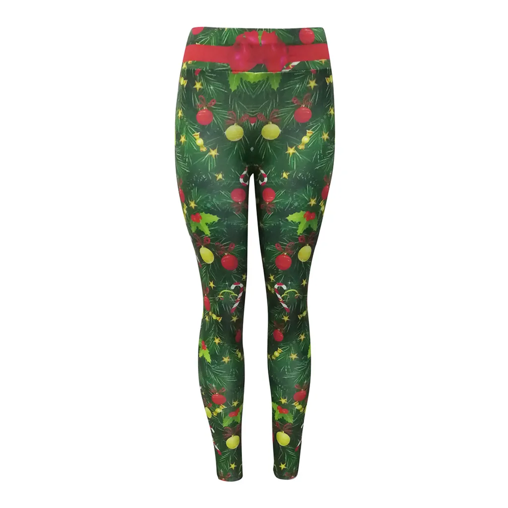Женские леггинсы с рождественским принтом и высокой талией спортивные штаны для