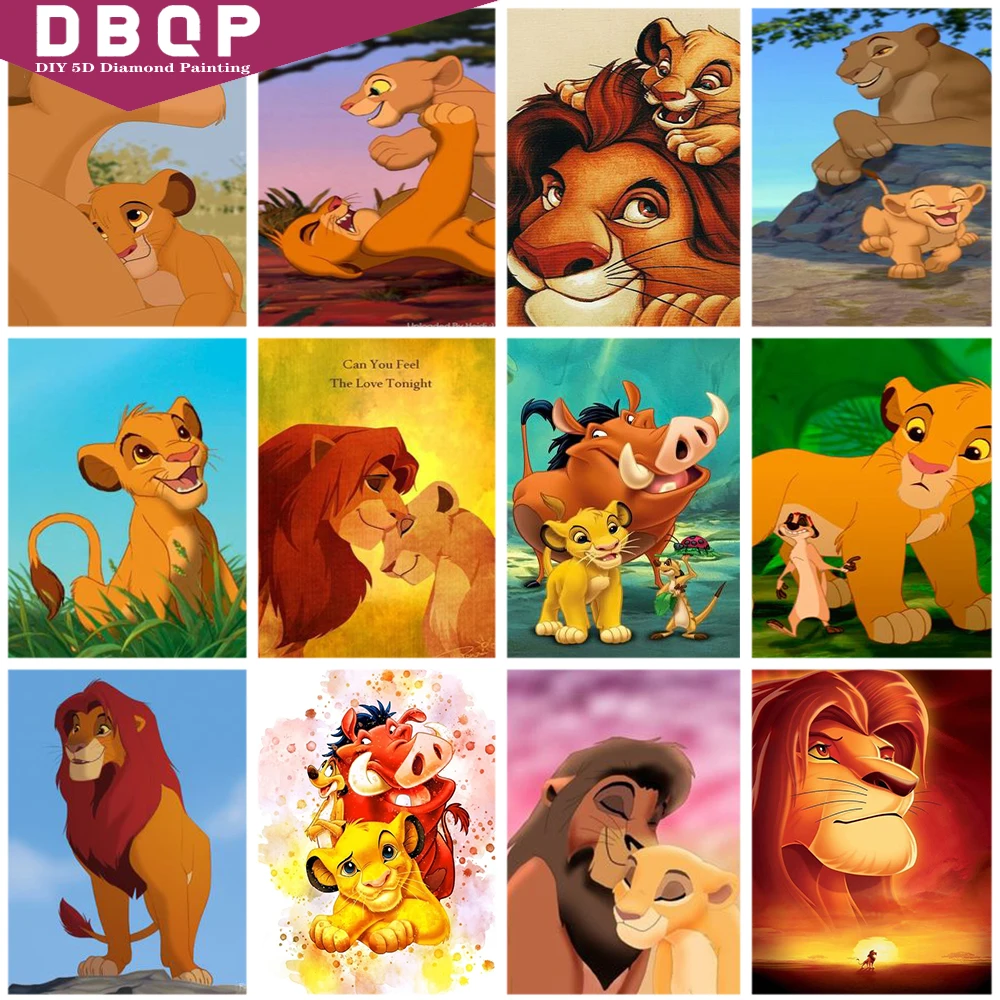 

Disney DIY Diamond Painting Cartoon The Lion King Simba Round Drill Diamond Mosaic Animal Cross Stitch Home Decor