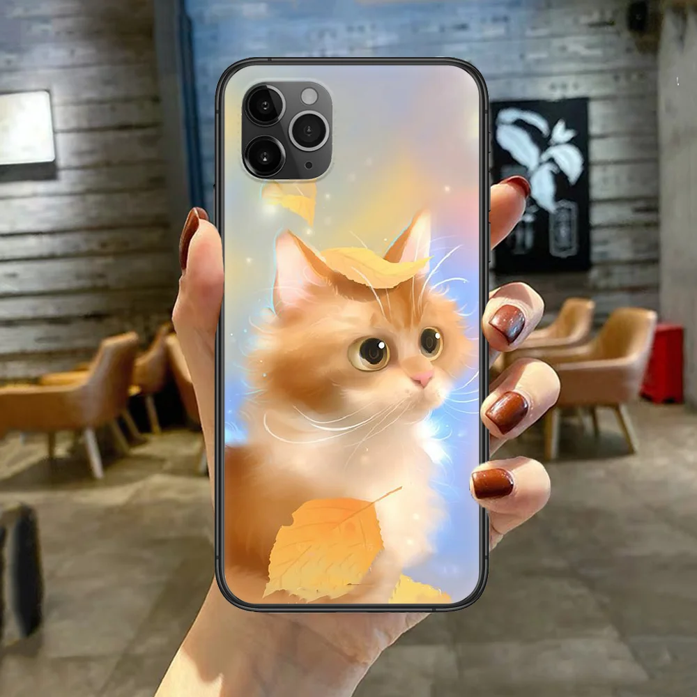

Cute Animal Cat Phone Case Cover For Iphone 5 5S 6 6S PLUS 7 8 11 12 Mini X XR XS PRO SE 2020 MAX black Bumper Silicone Etui 3D