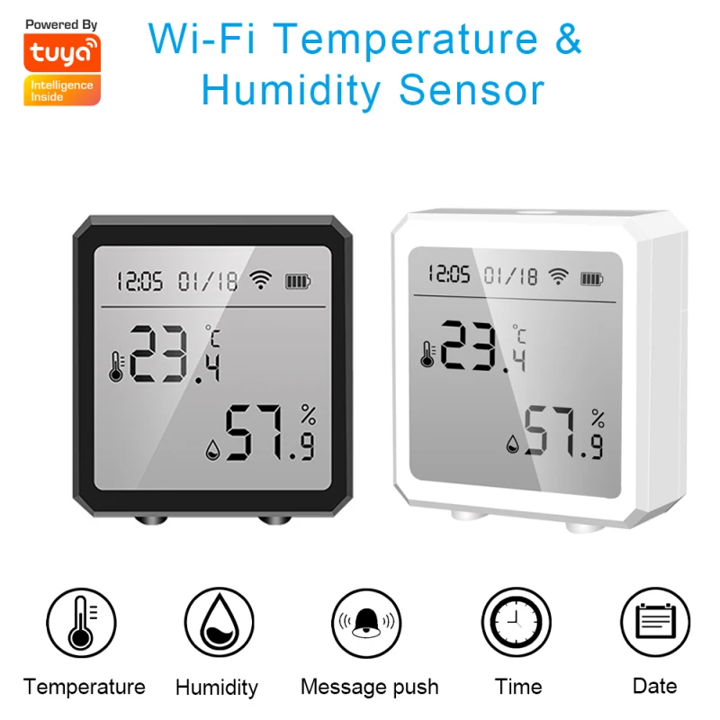 

Датчик температуры и влажности Tuya Wi-Fi, комнатный гигрометр, термометр с ЖК-дисплеем, поддержка Alexa Google Assistant Home