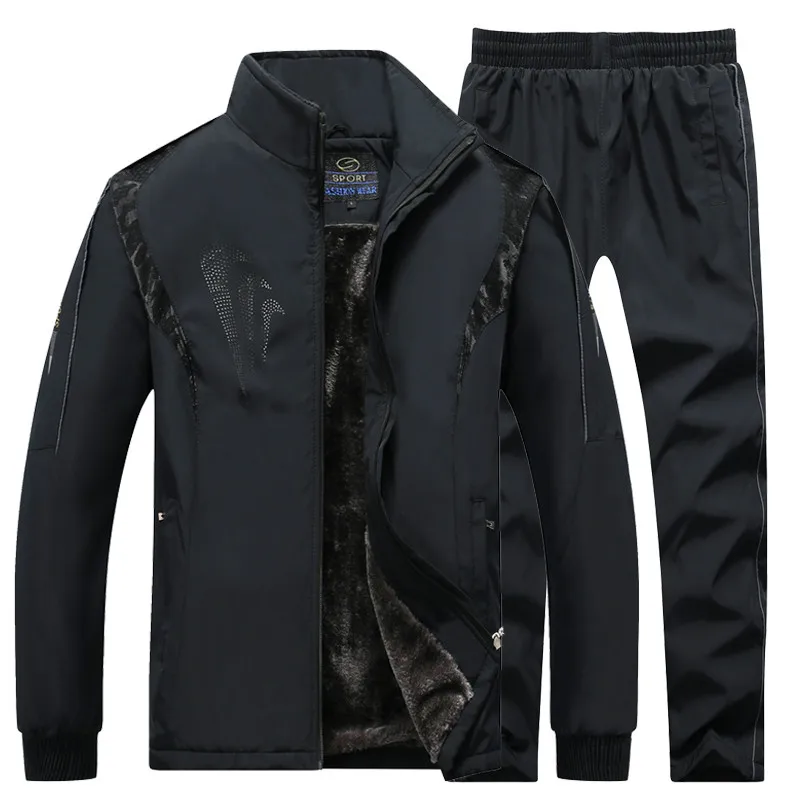 

Big size L~5XL Brand Wool Liner Tracksuit Men Two Piece Clothing Sets Casual Jacket+Pants Track Suit men`s Sportswear Sweatsuits