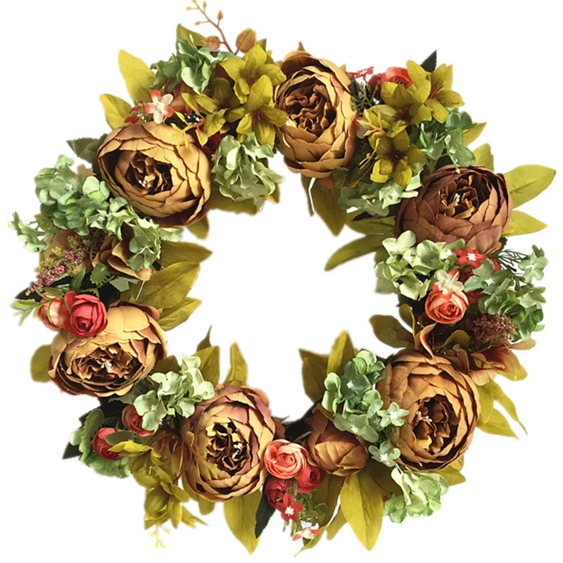 

16inch Artificial Peony Front Door Wreath Handcrafted Wreath for Home Decor 87HA