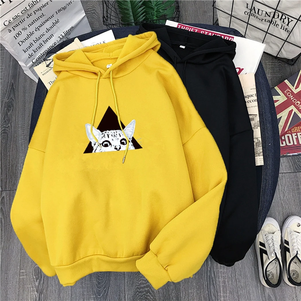 Cute Kitty Puppy Print Hoodies Autumn Kawaii Cartoon Hooded Sweatshirt Women Winter Loose Hoody Pullovers Female Moletom 2XL | Женская