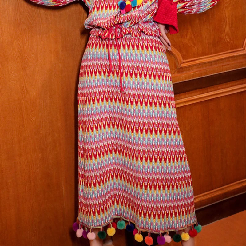 Ретро национальная трикотажная Женская Повседневная Длинная юбка