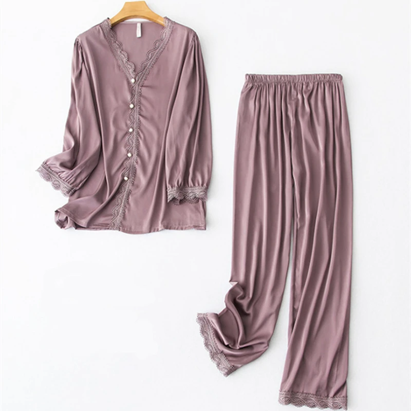 

Women Pyjamas Set Ice Silk Night Suits For Women Pijamas Feminina Long Thin Sexy Intimates Woman Lingerie Underwear & Sleepwears