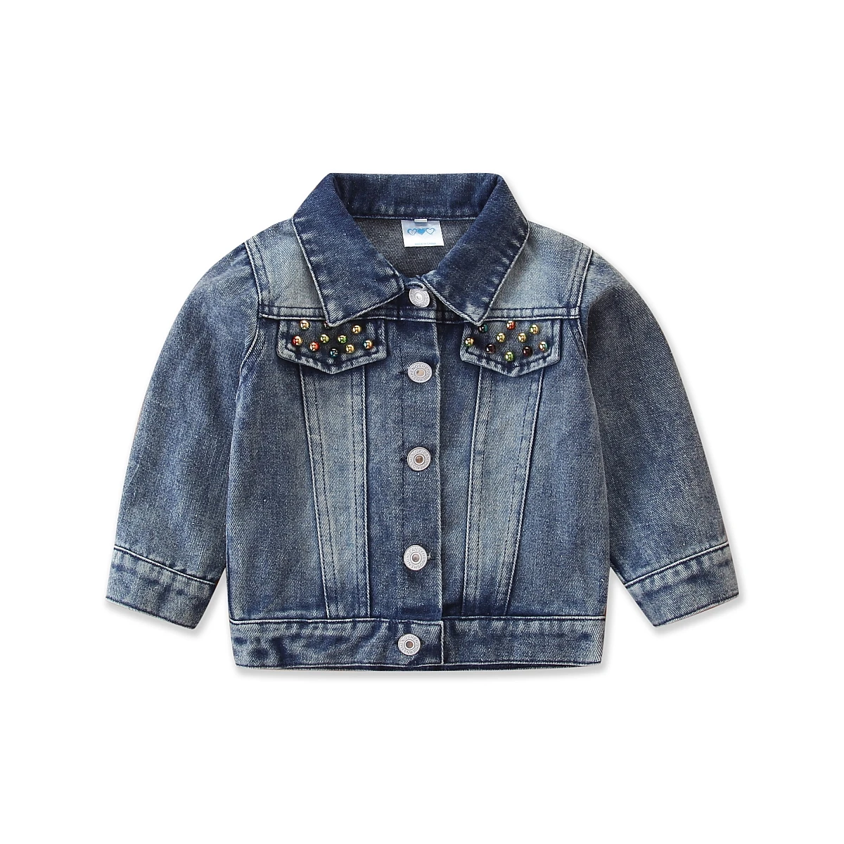

AA Autumn Little Girls Denim Coat Turn-down Collar Long Sleeve Jacket Sequin Heart Shape Coat Children Jackets Tops Kids Coats