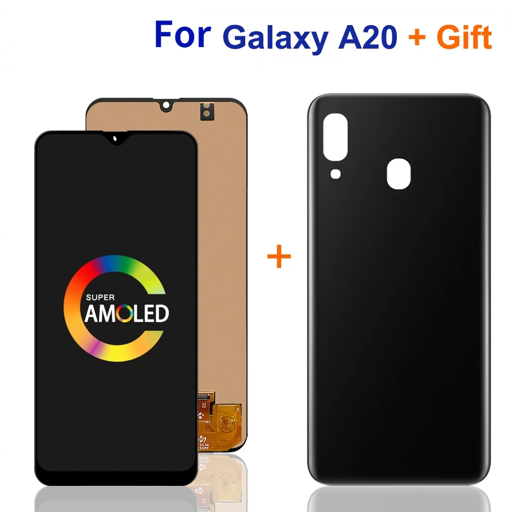 

6.4''Super AMOLED For Samsung Galaxy A20 A205 SM-A205F LCD Display Touch Screen With A20 Battery Cover For A205FN A205GN Display