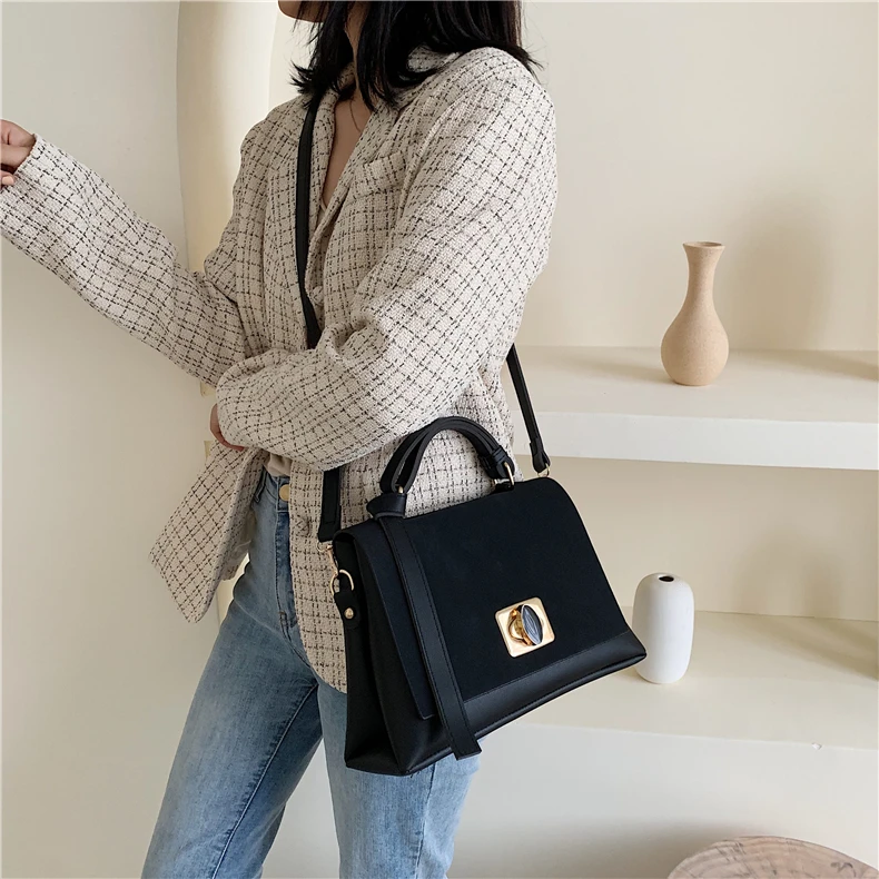 Burminsa уникальный дизайн замшевые женские сумки-мессенджеры винтажный замок женские сумки на плечо высокое качество PU кожаные сумки осень