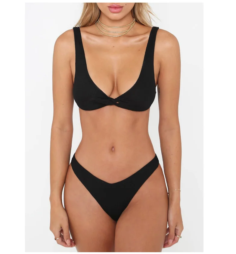 

2020 Europe and America new fashion sexy cross back buckle two piece swimsuit