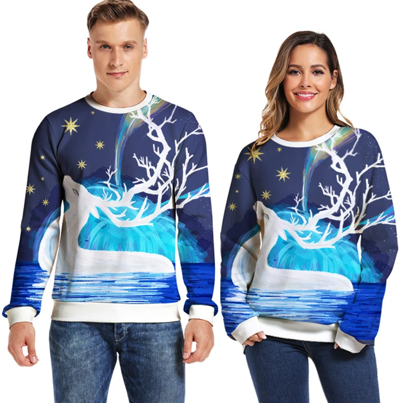 

2019 Christmas Sweaters Unisex Men Women Ugly Christmas Sweater Funny Starry Sky Elk Pullover Autumn Winter Jumper Tops Clothing
