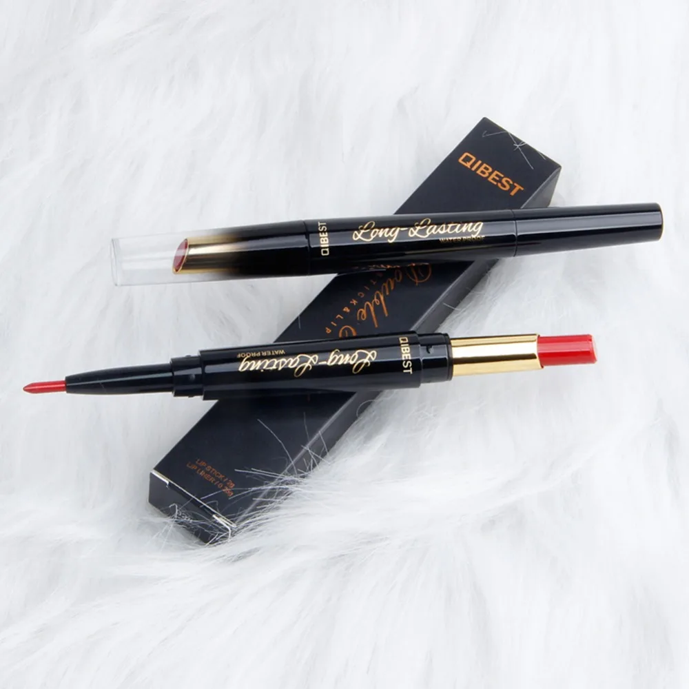 Двухсторонний карандаш QIBEST для губ водостойкий стойкий пигмент 2 в 1 матовая