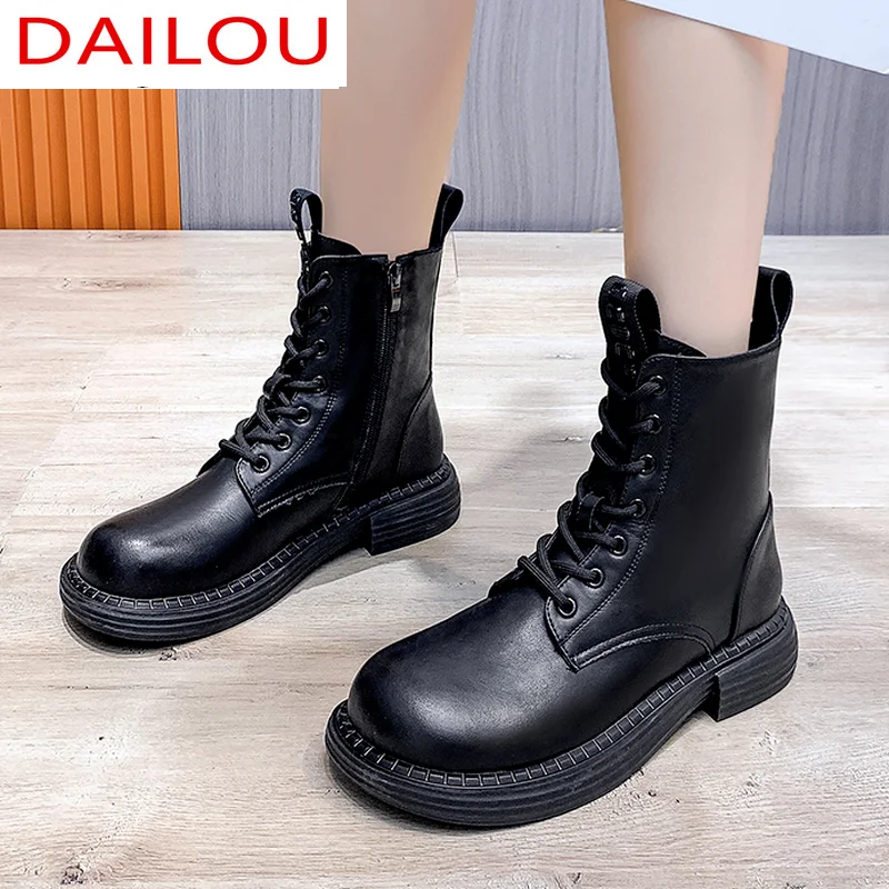 

Женские мотоциклетные ботинки челси, осень 2021, Новые водонепроницаемые Модные повседневные ботинки на платформе, со шнуровкой, молнией и кр...