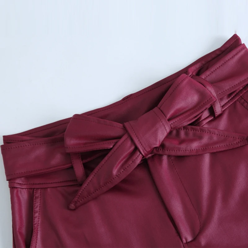 2020 весенние женские сексуальные повседневные Черные кожаные штаны из