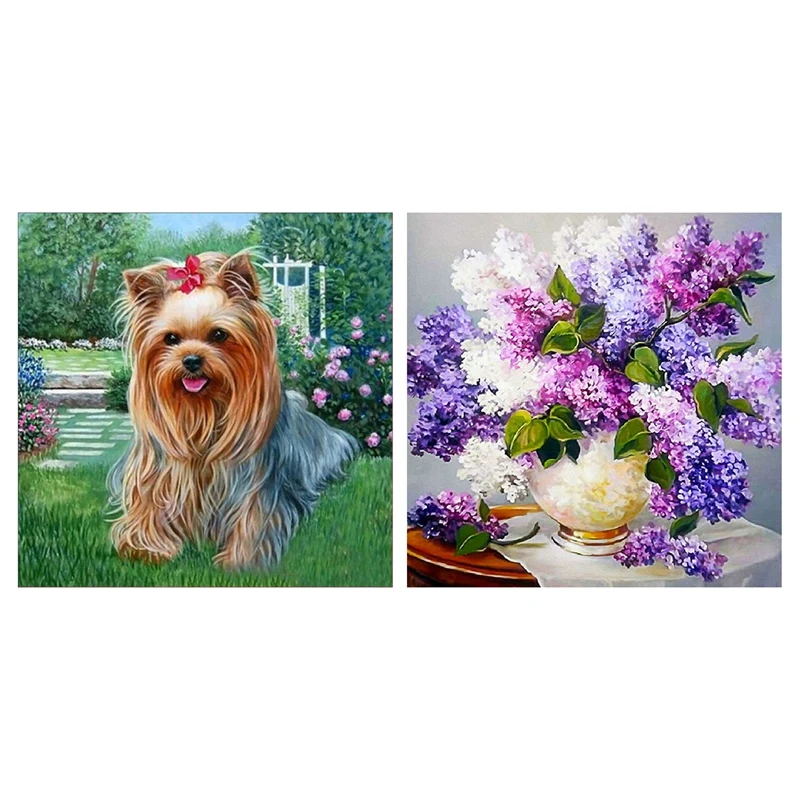 2 шт. Лавандовый цветок Организация/собака 5D DIY алмазная живопись цветы вышивка